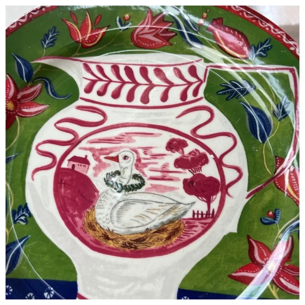 NIB Anthropologie Emily Maude 12 Days of Christmas 6 Geese Laying Dessert Plate